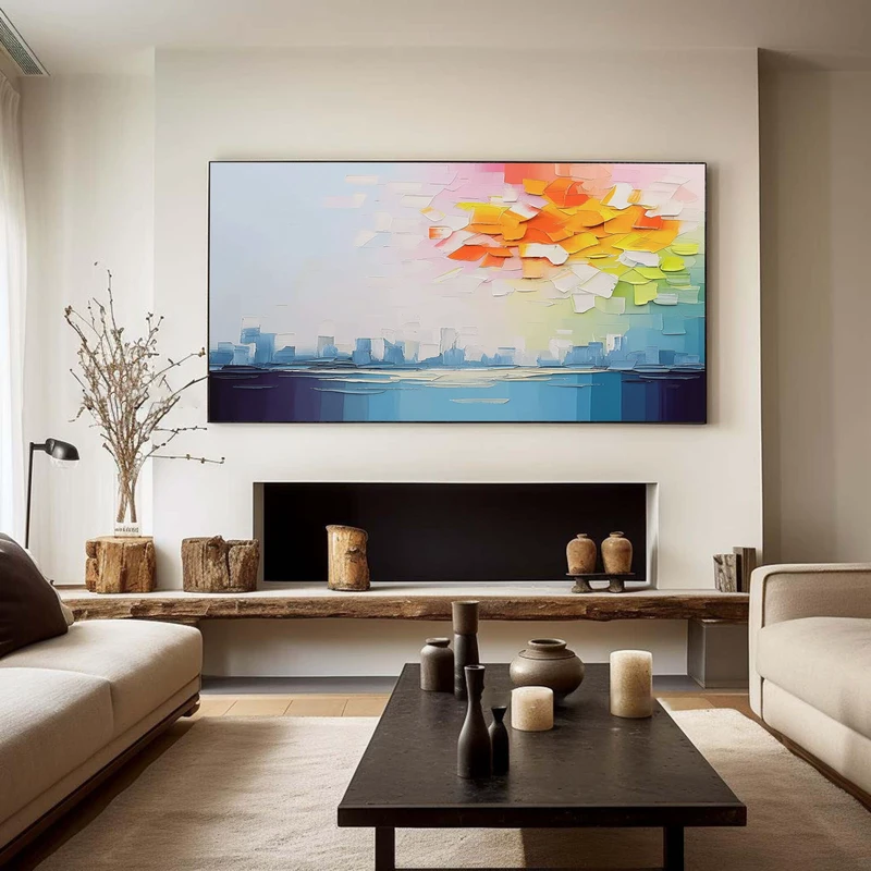 Large Colorful Floral Abstract Painting for Modern Living Spaces