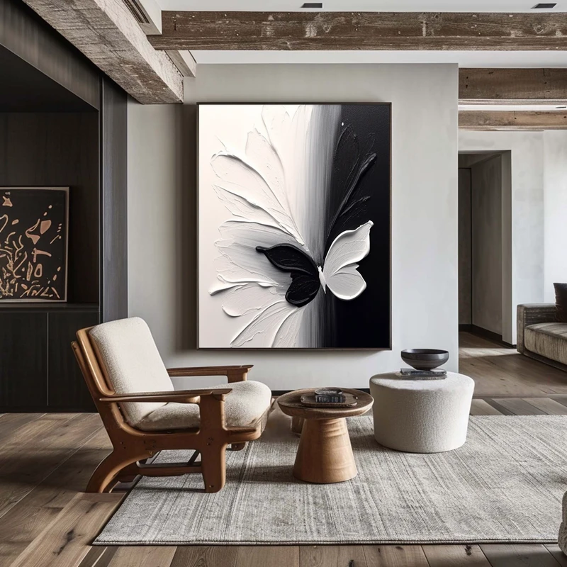 Black and White 3D Textured Art - Large Modern Minimalist Painting