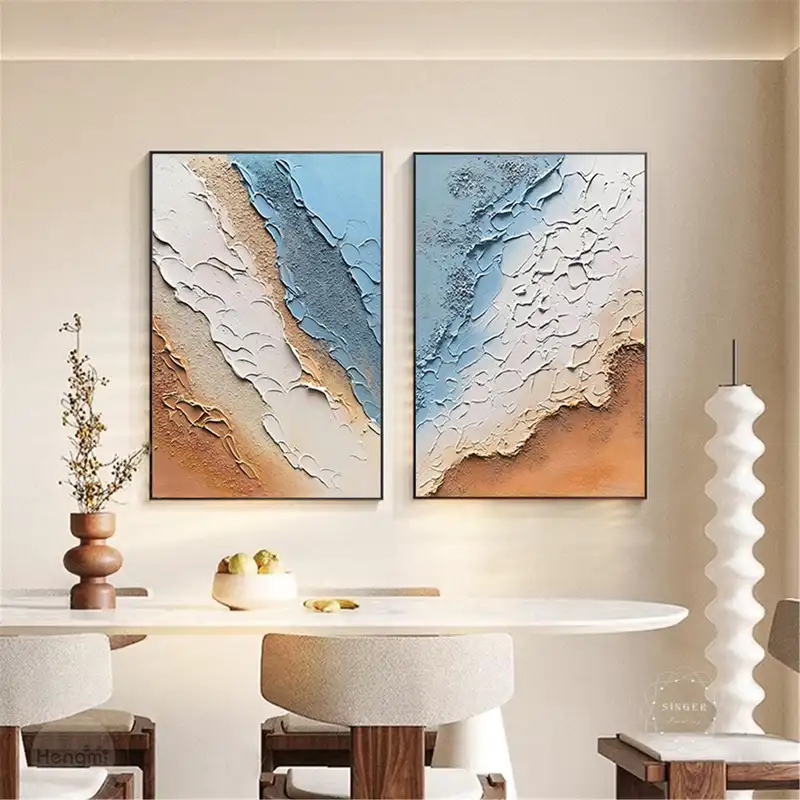 Large 3D Abstract Ocean Wave Painting for Minimalist Living Room Decor