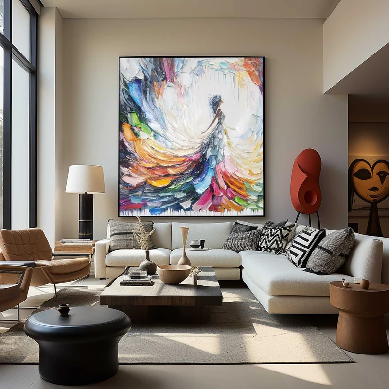 Large Hand-Painted Colorful Floral Oil Painting for Living Rooms
