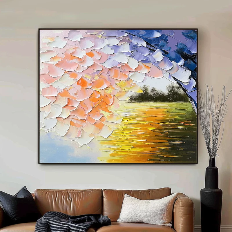 Large Modern Colorful 3D Textured Abstract Painting for Walls