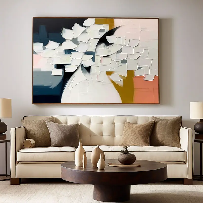 Large Colorful Hand-Painted 3D Mural for Interior Wall Decor