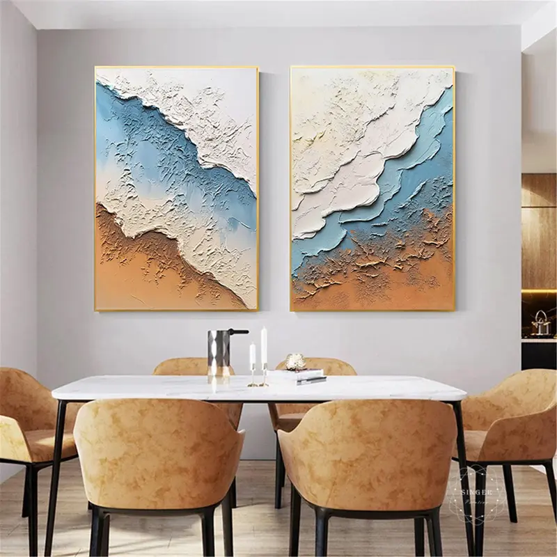 3D Textured Pink Abstract Painting for Minimalist Living Room Wall Decor