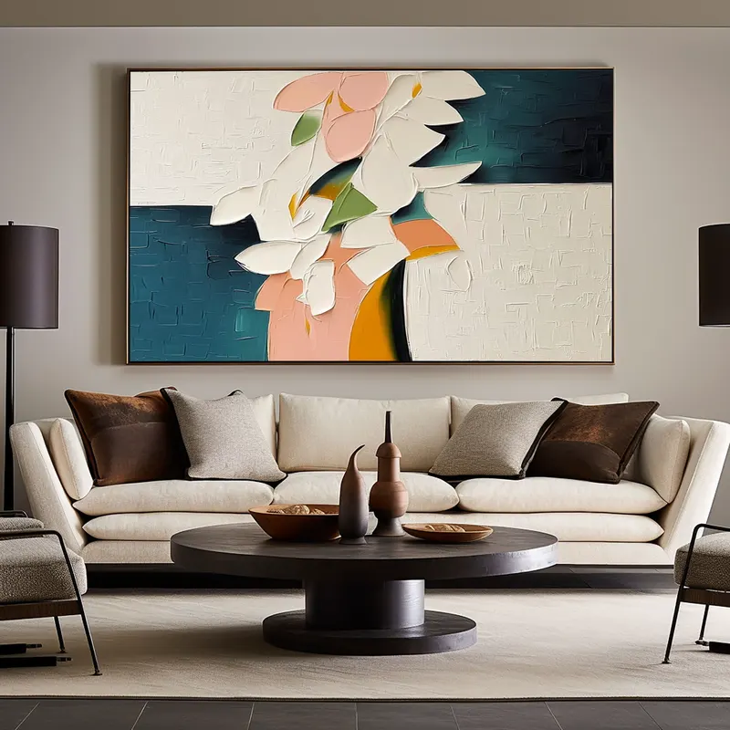 Large Hand-Painted Modern Colorful Oil Painting – 3D Textured Wall Art