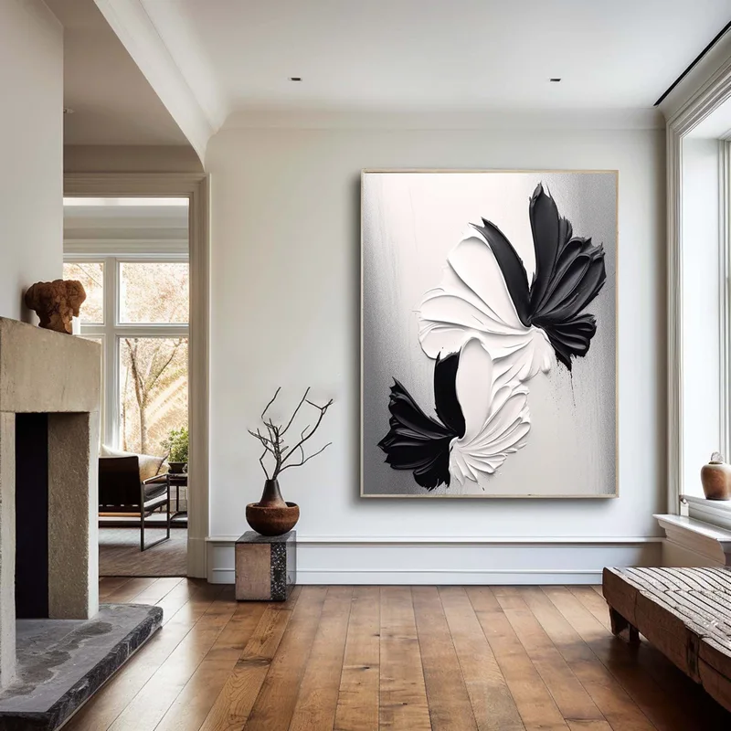 Modern Minimalist Black and White 3D Textured Wall Art on Sale