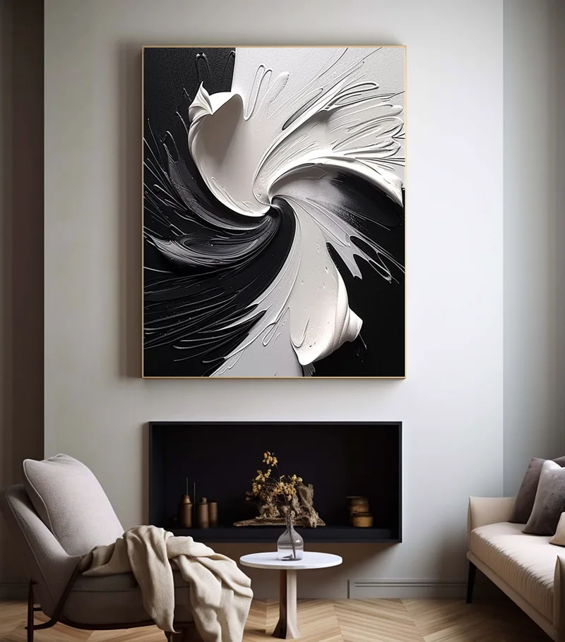 Framed 3D Black and White Texture Art - Modern Minimalist Wall Design