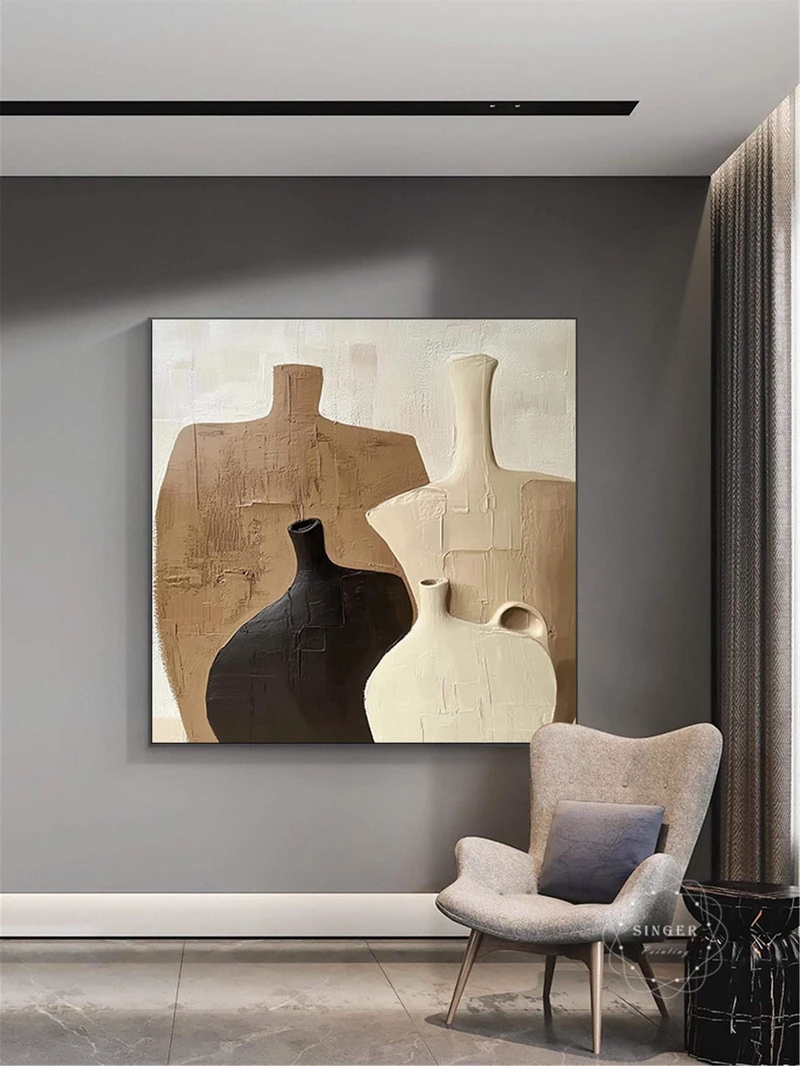 Modern Framed Abstract Art Large 3D Texture Canvas Painting for Sale