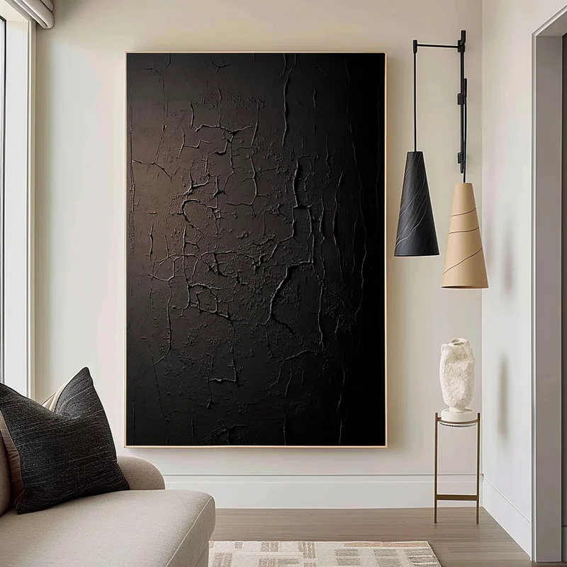 Black and White 3D Texture Art - Large Modern Framed Minimalist Painting