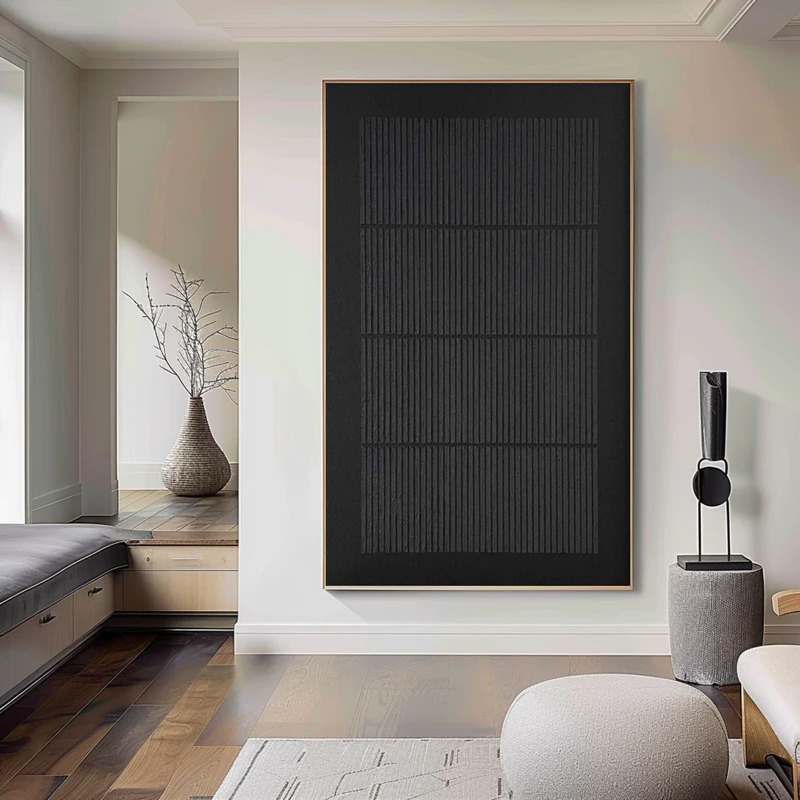 Framed Black and White 3D Texture Art - Large Modern Minimalist Painting
