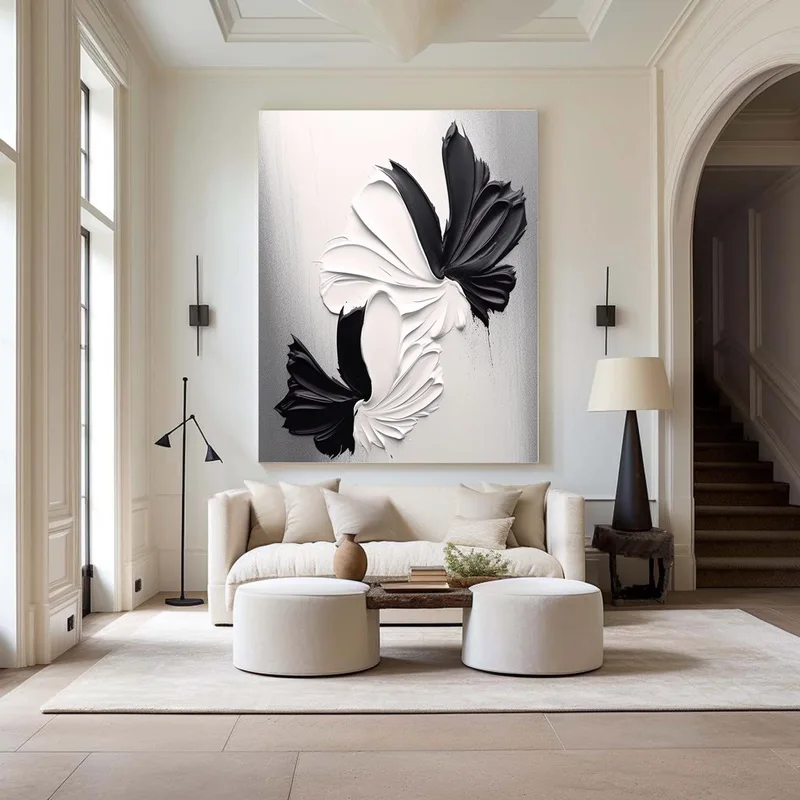 Modern Minimalist Black and White 3D Textured Wall Art on Sale