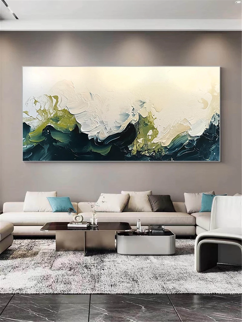 Large Blue Abstract Textured Canvas Art for Modern Wall Decor
