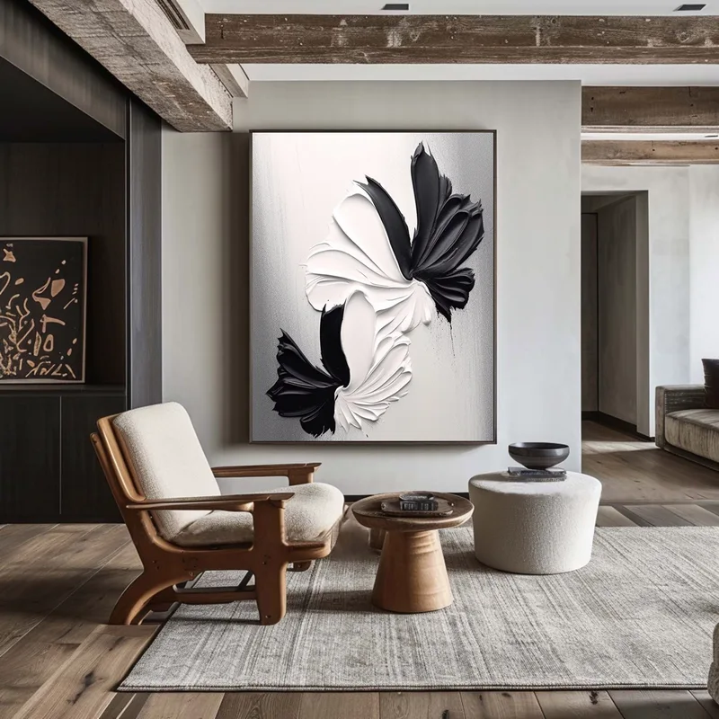 Modern Minimalist Black and White 3D Textured Wall Art on Sale