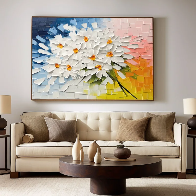 Modern Colorful Floral 3D Wall Art – Large Canvas Painting