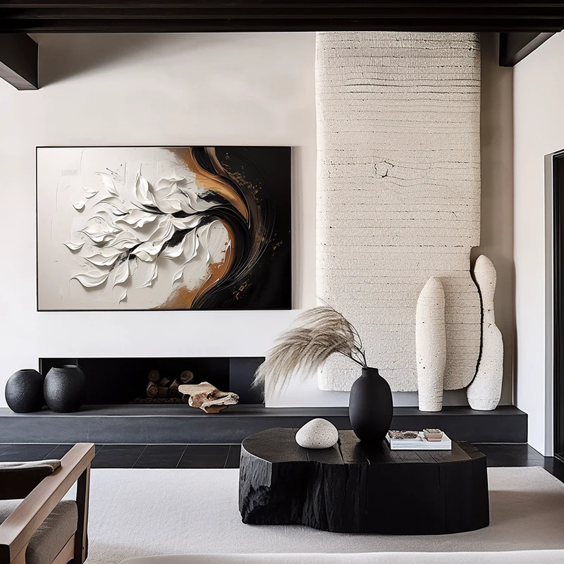 Framed Black and White Texture Art - Minimalist 3D Modern Design