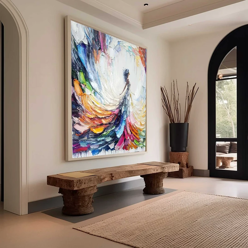 Large Hand-Painted Colorful Floral Oil Painting for Living Rooms