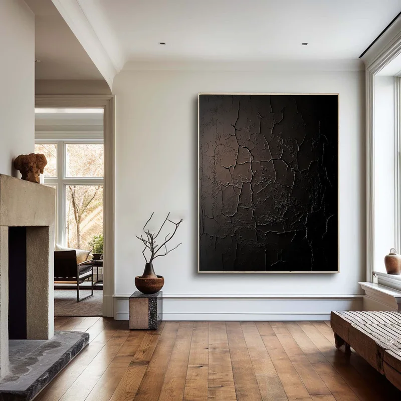 Framed Minimalist Black and White 3D Textured Art - Large Modern Design