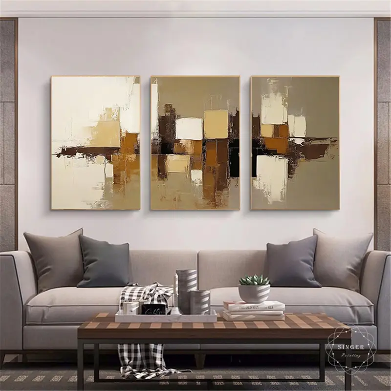 3D Textured Orange Abstract Painting for Minimalist Wall Art Decor