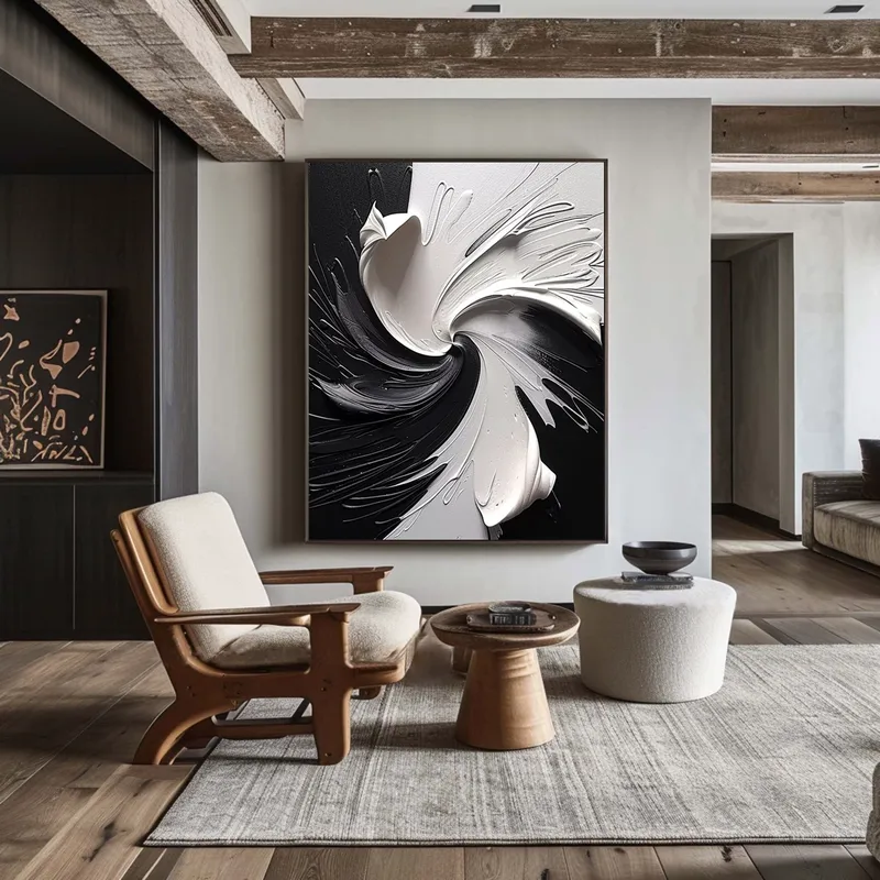 Framed 3D Black and White Texture Art - Modern Minimalist Wall Design