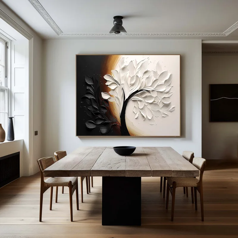 Large Hand-Painted Black and White 3D Texture Art for Sale