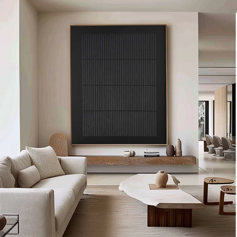 Framed Black and White 3D Texture Art - Large Modern Minimalist Painting