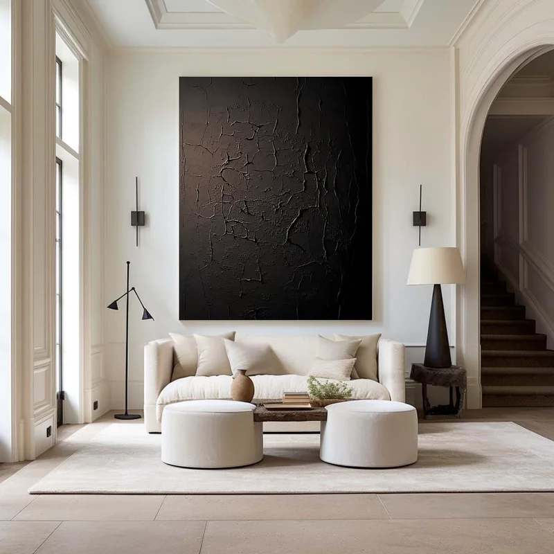 Black and White 3D Texture Art - Large Modern Framed Minimalist Painting