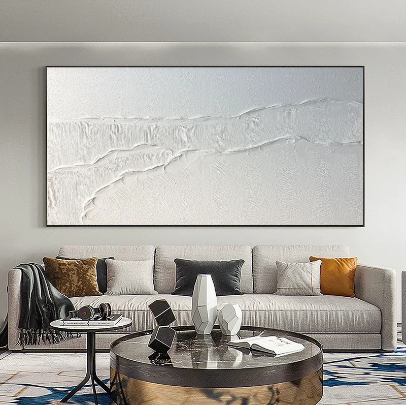 Large Black and White 3D Textured Art - Framed Minimalist Painting