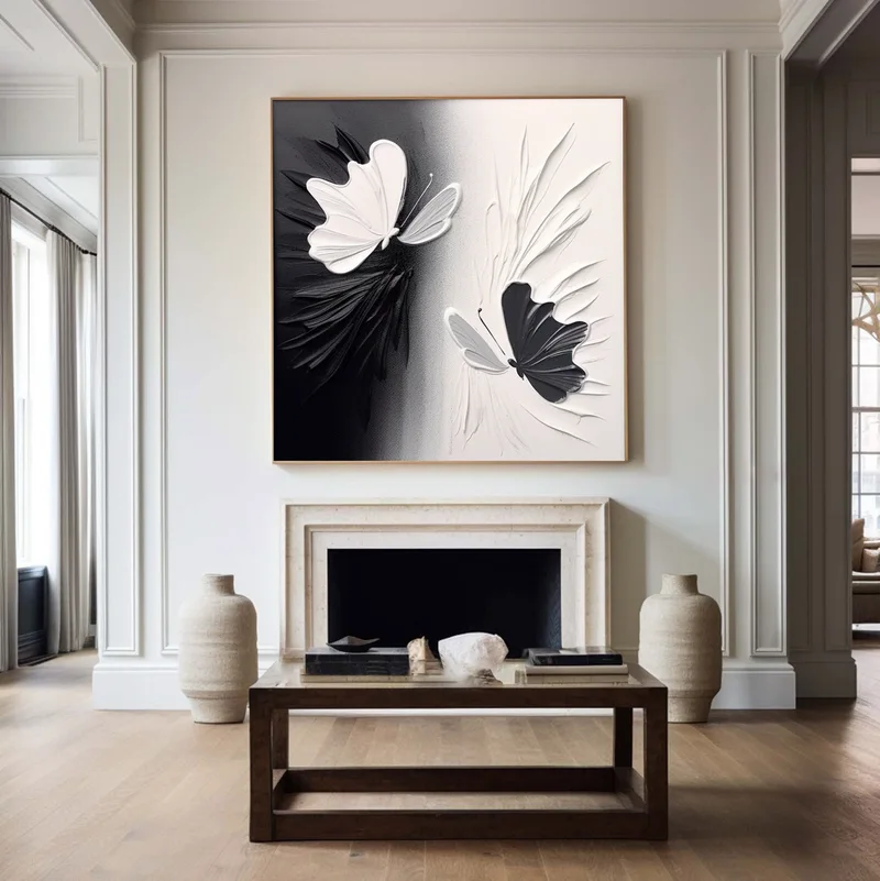 Black and White 3D Textured Painting - Minimalist Modern Wall Art