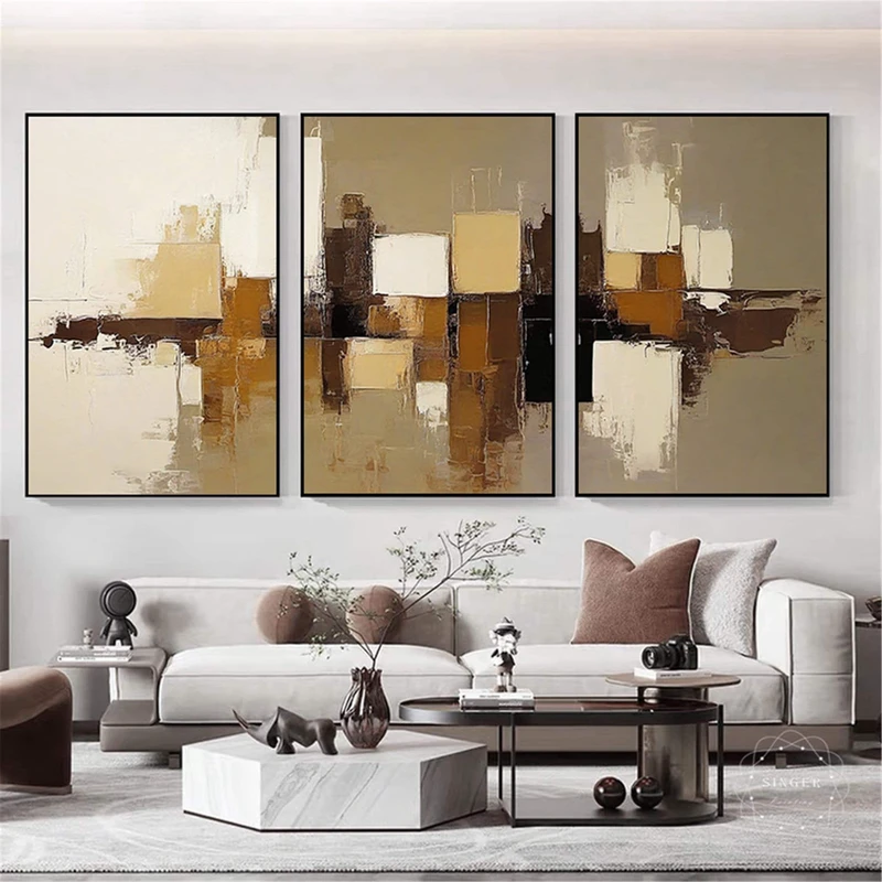 3D Textured Orange Abstract Painting for Minimalist Wall Art Decor