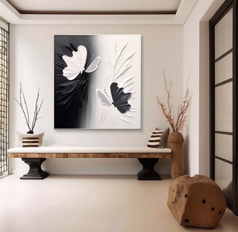 Black and White 3D Textured Painting - Minimalist Modern Wall Art