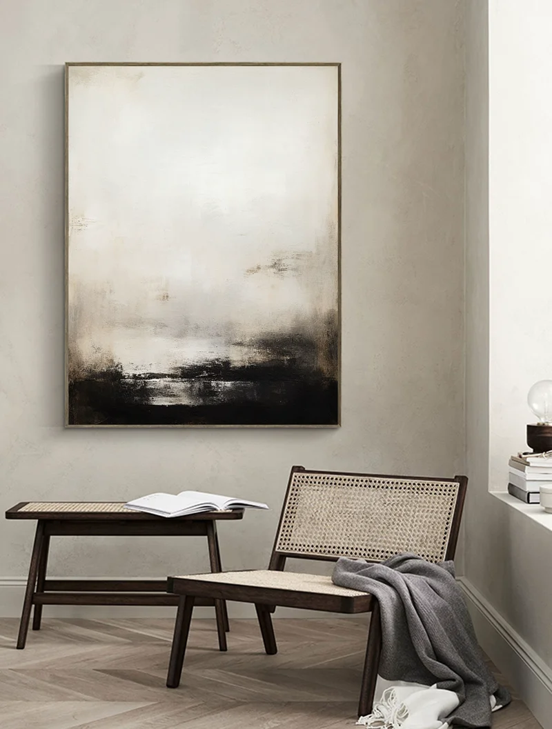 Large Framed Black and White 3D Textured Art - Minimalist Modern Design