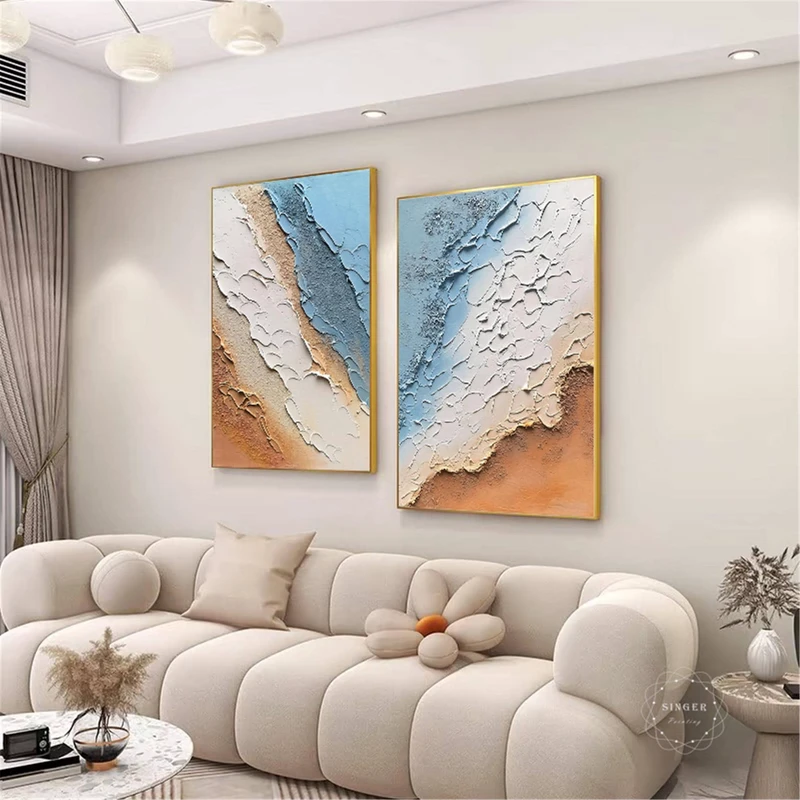 Large 3D Abstract Ocean Wave Painting for Minimalist Living Room Decor