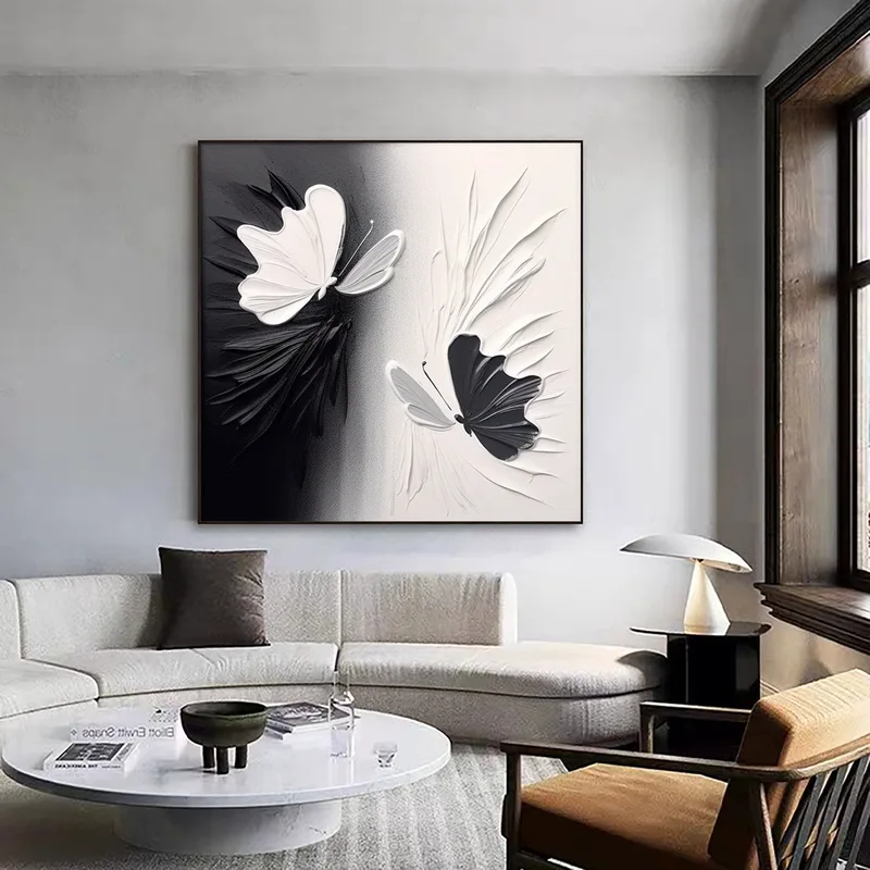 Black and White 3D Textured Painting - Minimalist Modern Wall Art