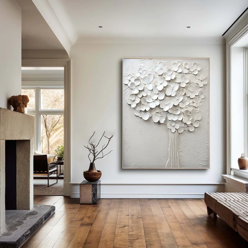 Modern Black and White 3D Textured Art - Framed Minimalist Large Painting