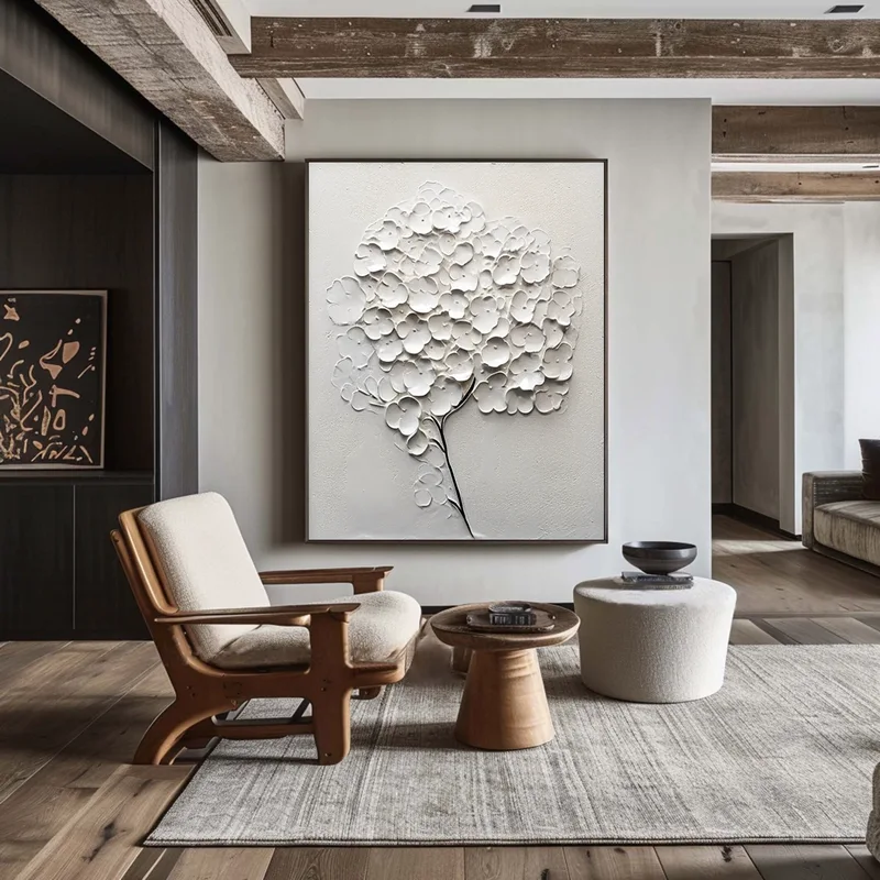 Large Black and White Textured Art - Framed Minimalist Modern Painting