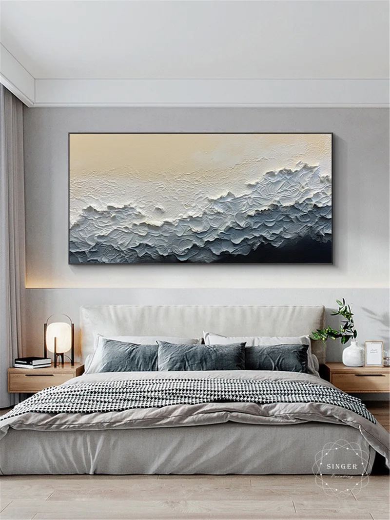 Large Blue Abstract Textured Art for Modern Living Room Wall Decor