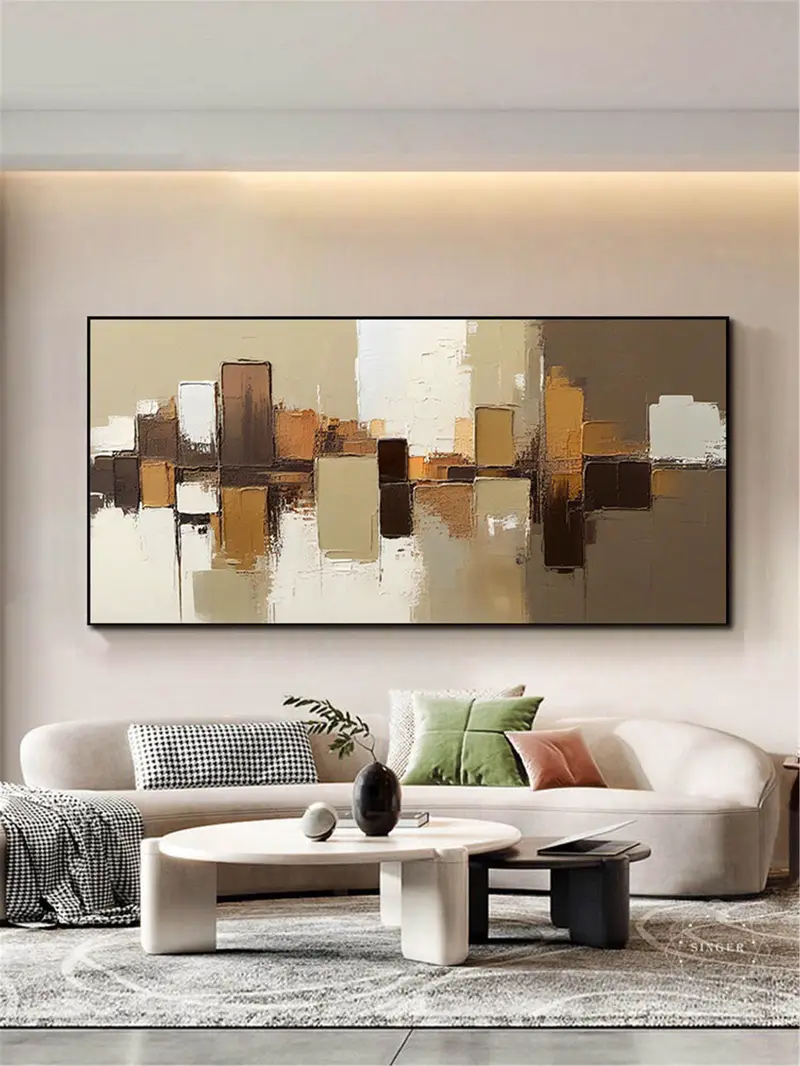 Large Abstract Painting 3D Texture Canvas Framed Modern Minimalist Art
