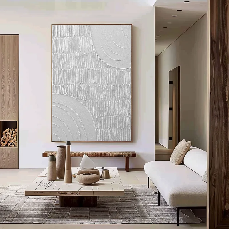 White 3D Texture Art - Minimalist Black and White Abstract Painting