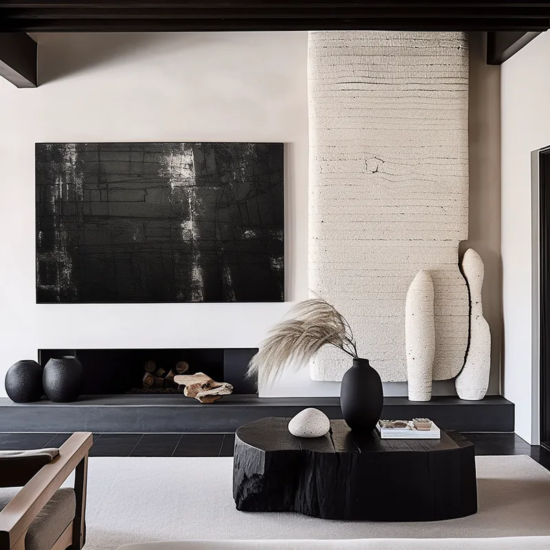 Large Black and White Textured Art - Framed Minimalist Modern 3D Painting