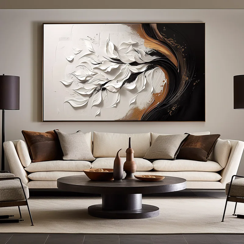 Framed Black and White Texture Art - Minimalist 3D Modern Design