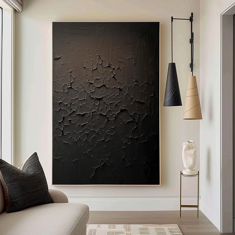 Framed Black and White 3D Texture Art - Large Minimalist Modern Painting