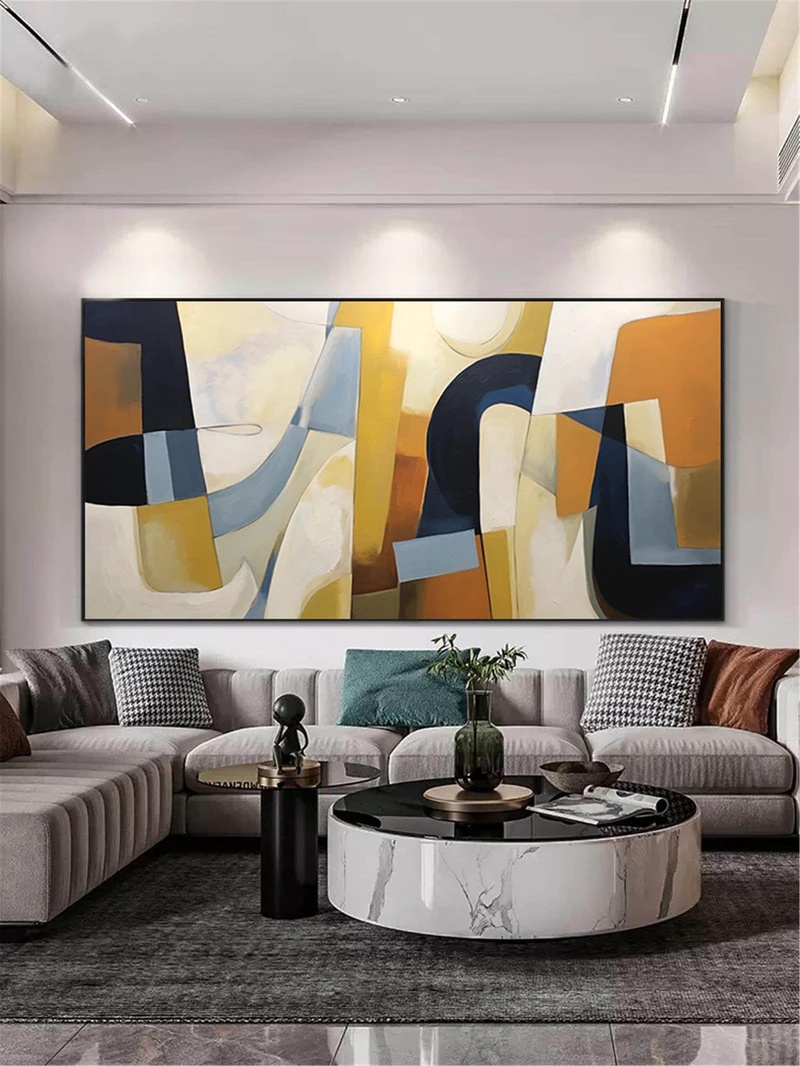 Large Framed Brown Abstract Painting for Wabi-Sabi Modern Wall Art
