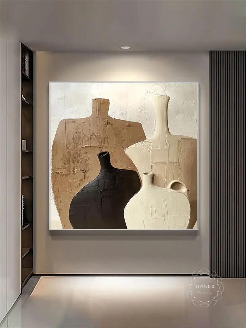 Modern Framed Abstract Art Large 3D Texture Canvas Painting for Sale