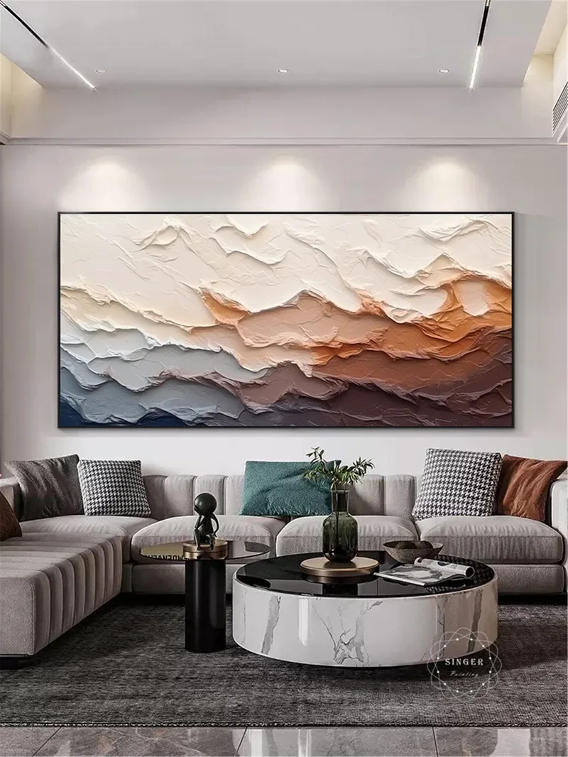 Large Modern Abstract Canvas Painting Framed 3D Texture Art for Sale
