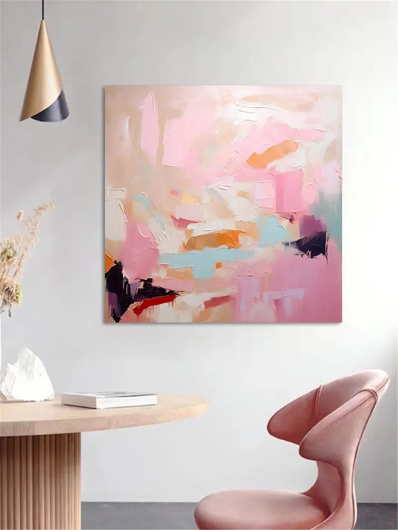 Framed Abstract Acrylic Painting with Texture for Modern Wall Decor