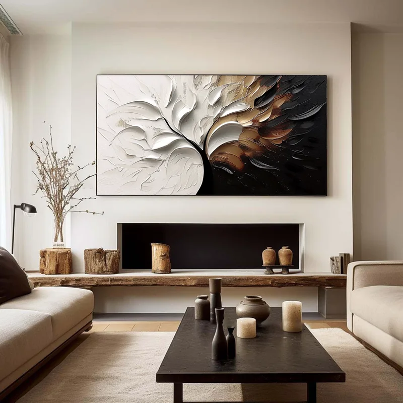 Large 3D Black and White Texture Art - Modern Minimalist Design