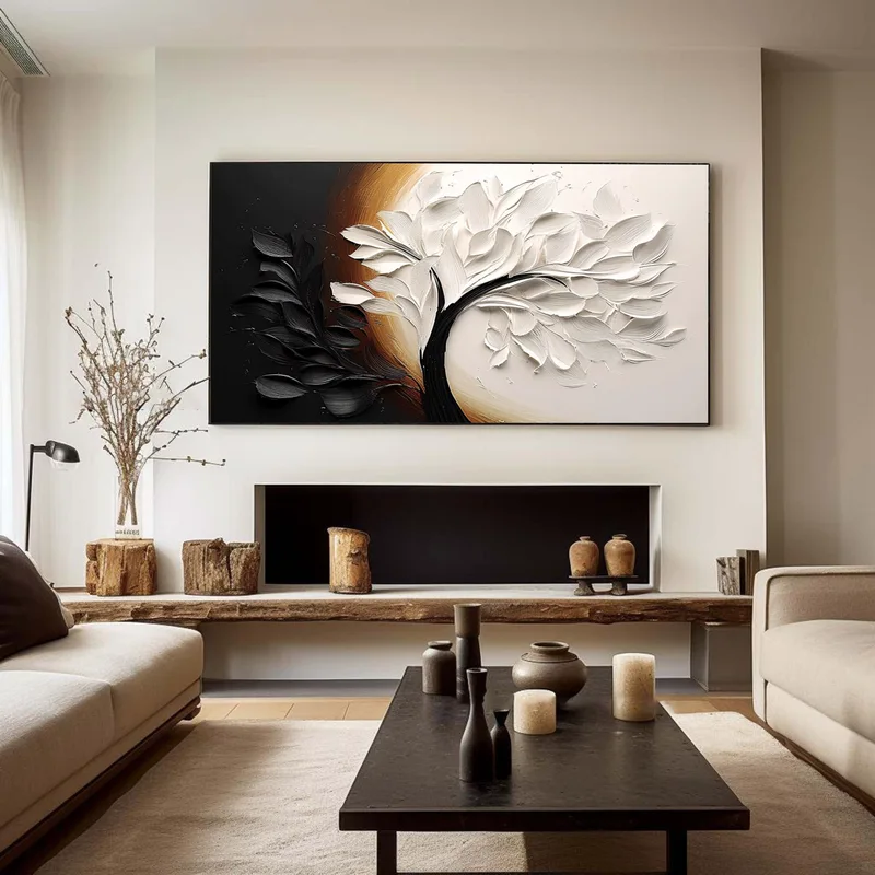 Large Hand-Painted Black and White 3D Texture Art for Sale