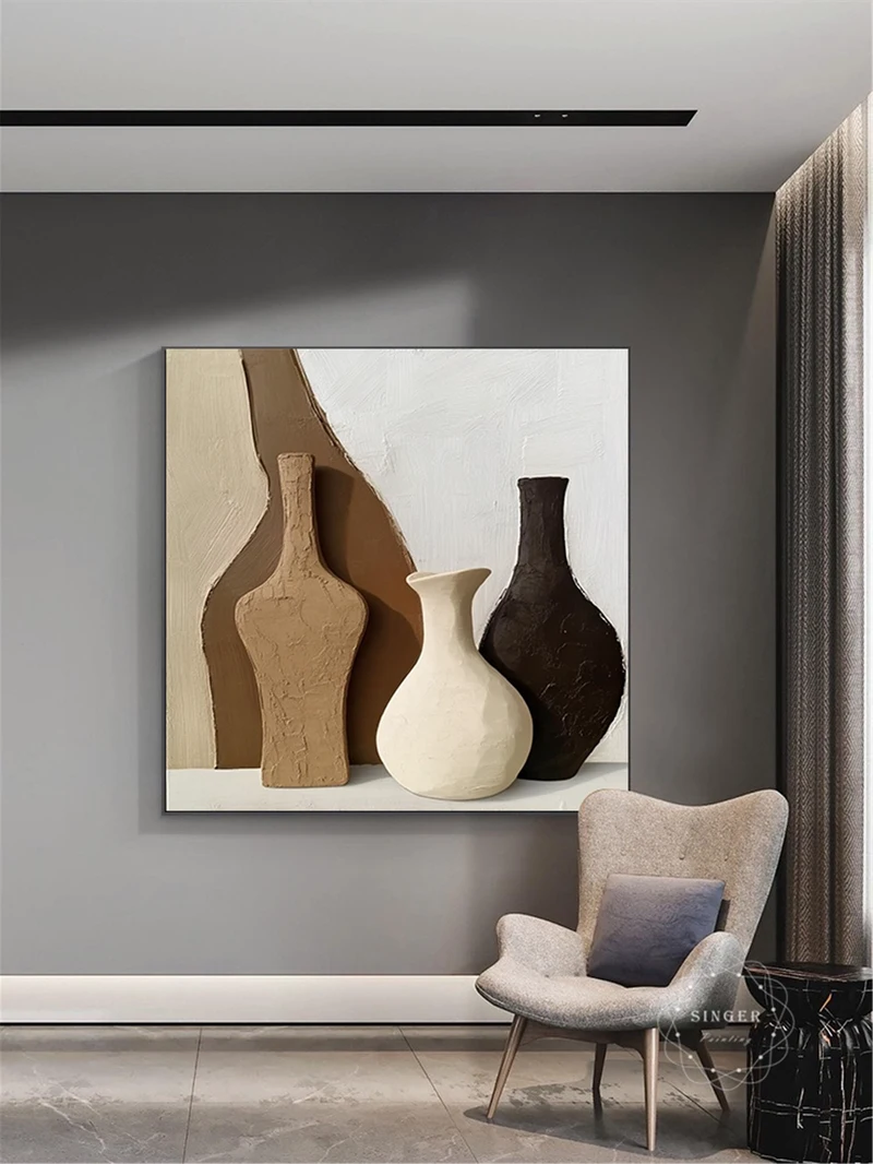 Large Canvas Painting Abstract Texture Art 3D Modern Framed Minimalist