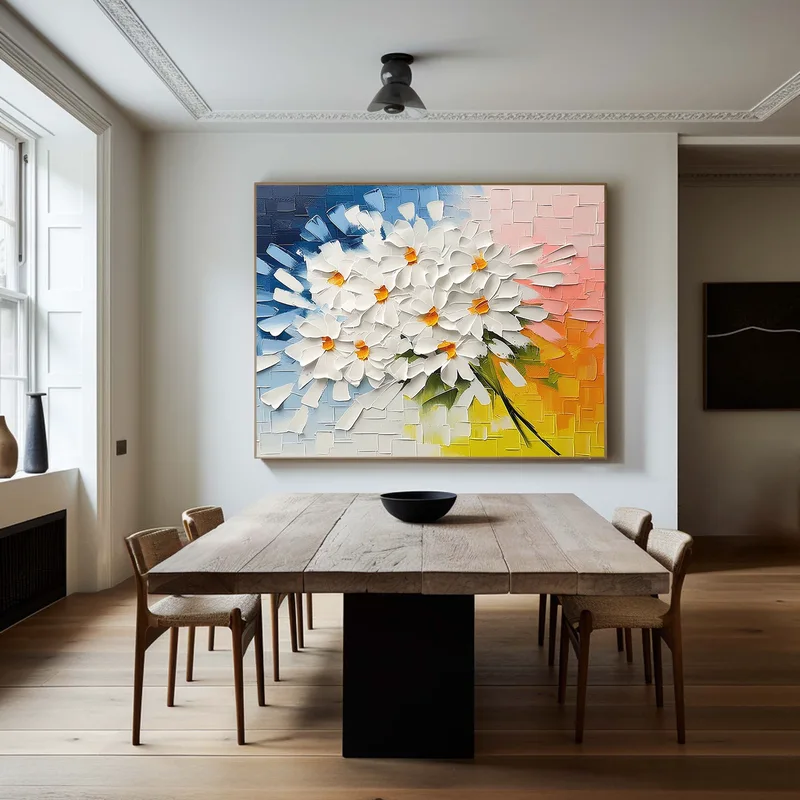 Modern Colorful Floral 3D Wall Art – Large Canvas Painting