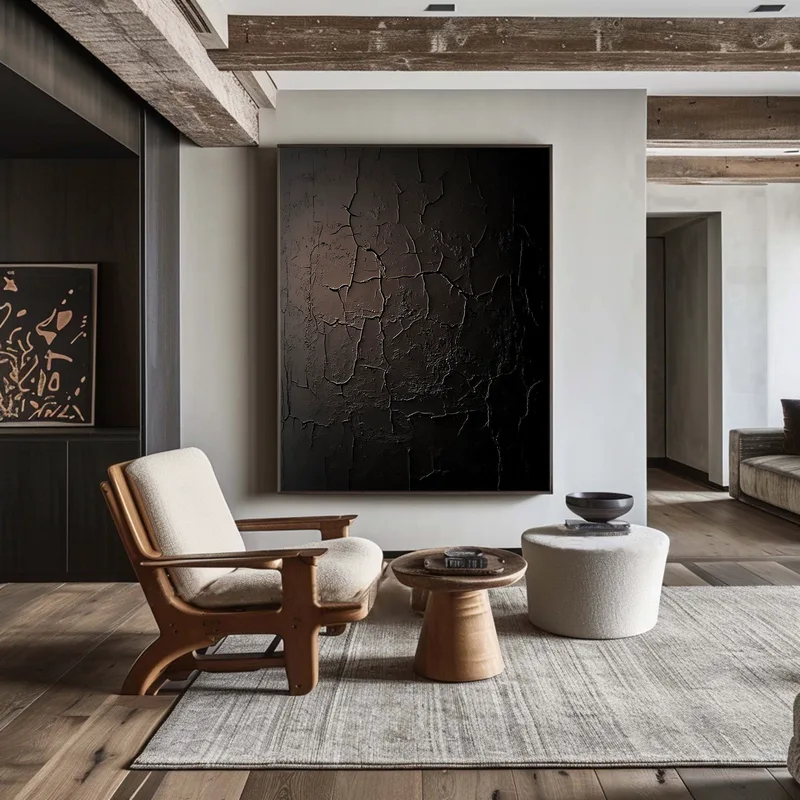 Framed Minimalist Black and White 3D Textured Art - Large Modern Design