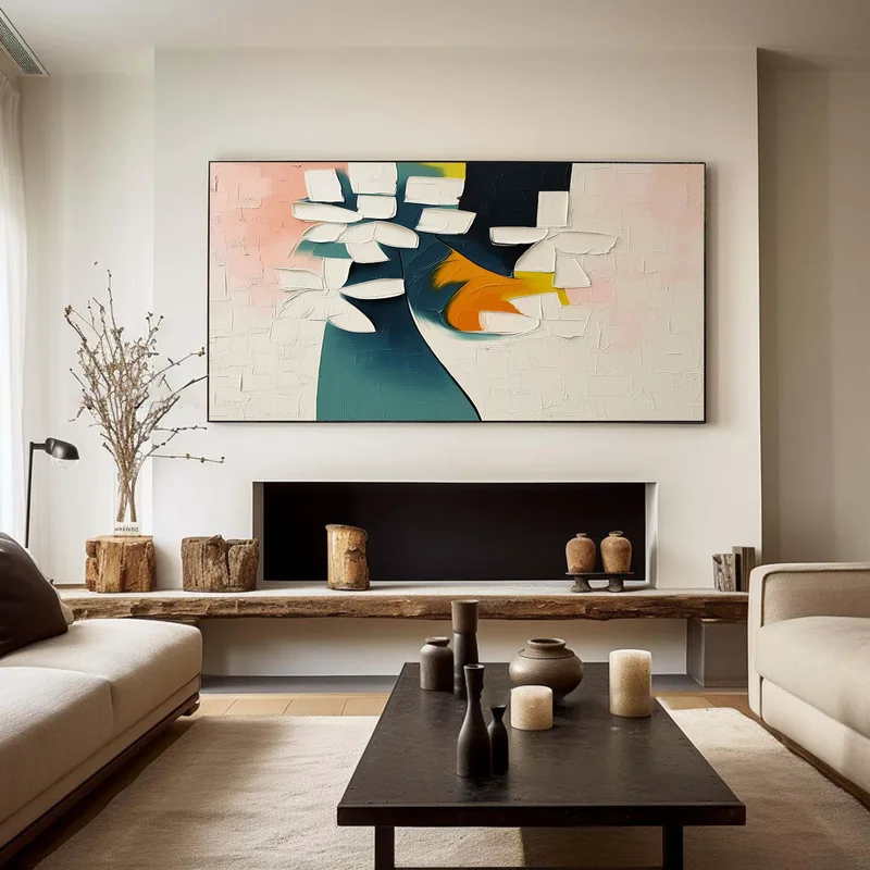 Modern Colorful 3D Textured Floral Art – Large Canvas Wall Decor
